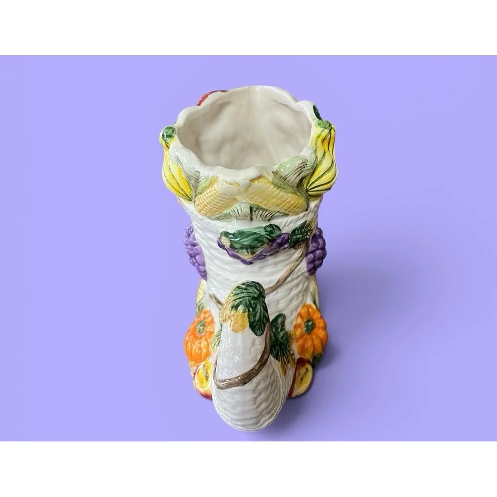 Fitz & Floyd Omnibus Harvest Beauty Cornucopia Vase Pumpkins Fruit Vegetables